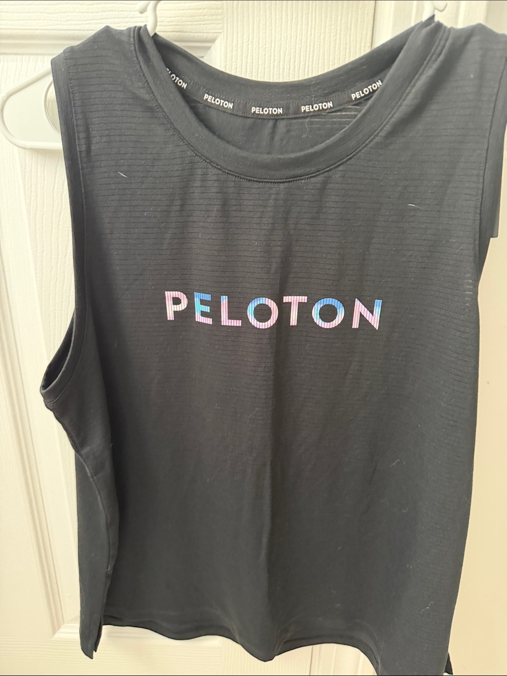 Peloton Black Muscle Tank with Multicolor Logo